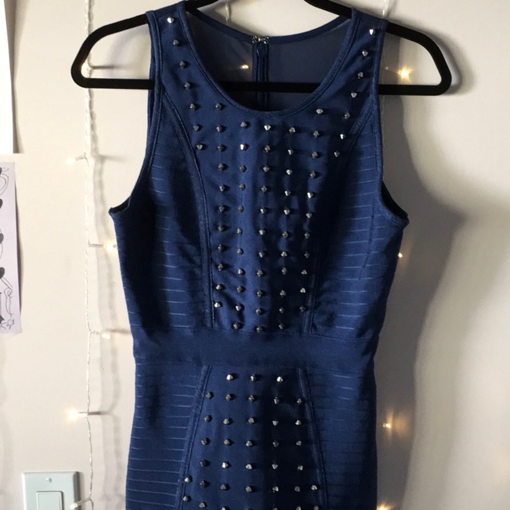 blue tight fitted stretchy material dress
